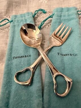 Tiffany & Co. Elsa Peretti Heart-Handle Sterling Silver Baby Fork and Spoon